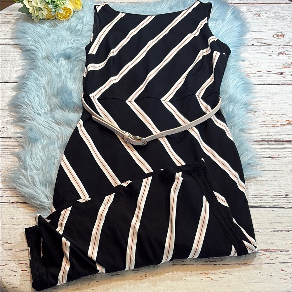 White House Black Market Stripe V Back Dress sz 10